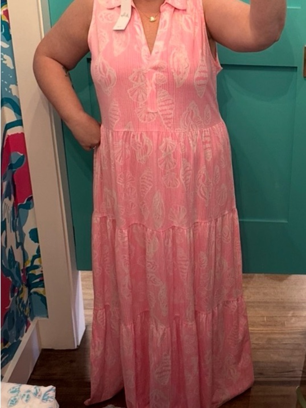 NWT Lilly Pulitzer Riegan Maxi Dress Rousseau Pink Cool As Shell Size XL - - Picture 4 of 4